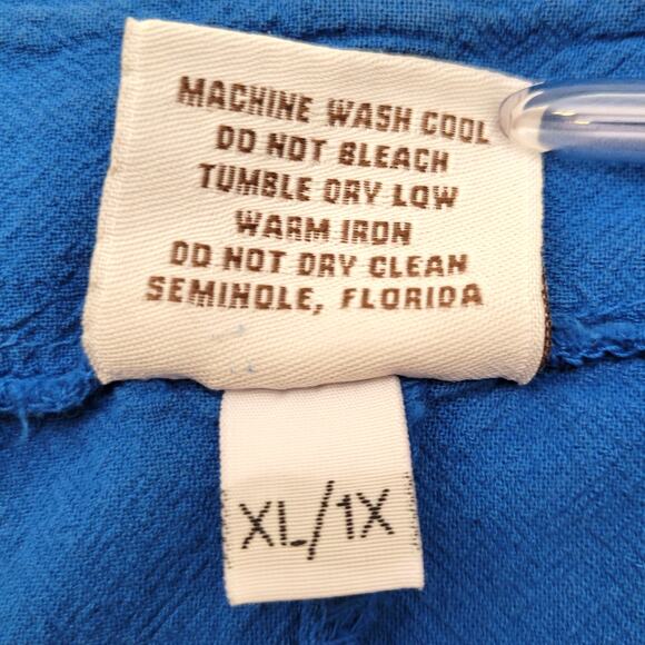 Cottonseed Wear Top Women's XL/1X Blue 100% Cotton Lagenlook Tropical Shark Bite - Picture 9 of 9